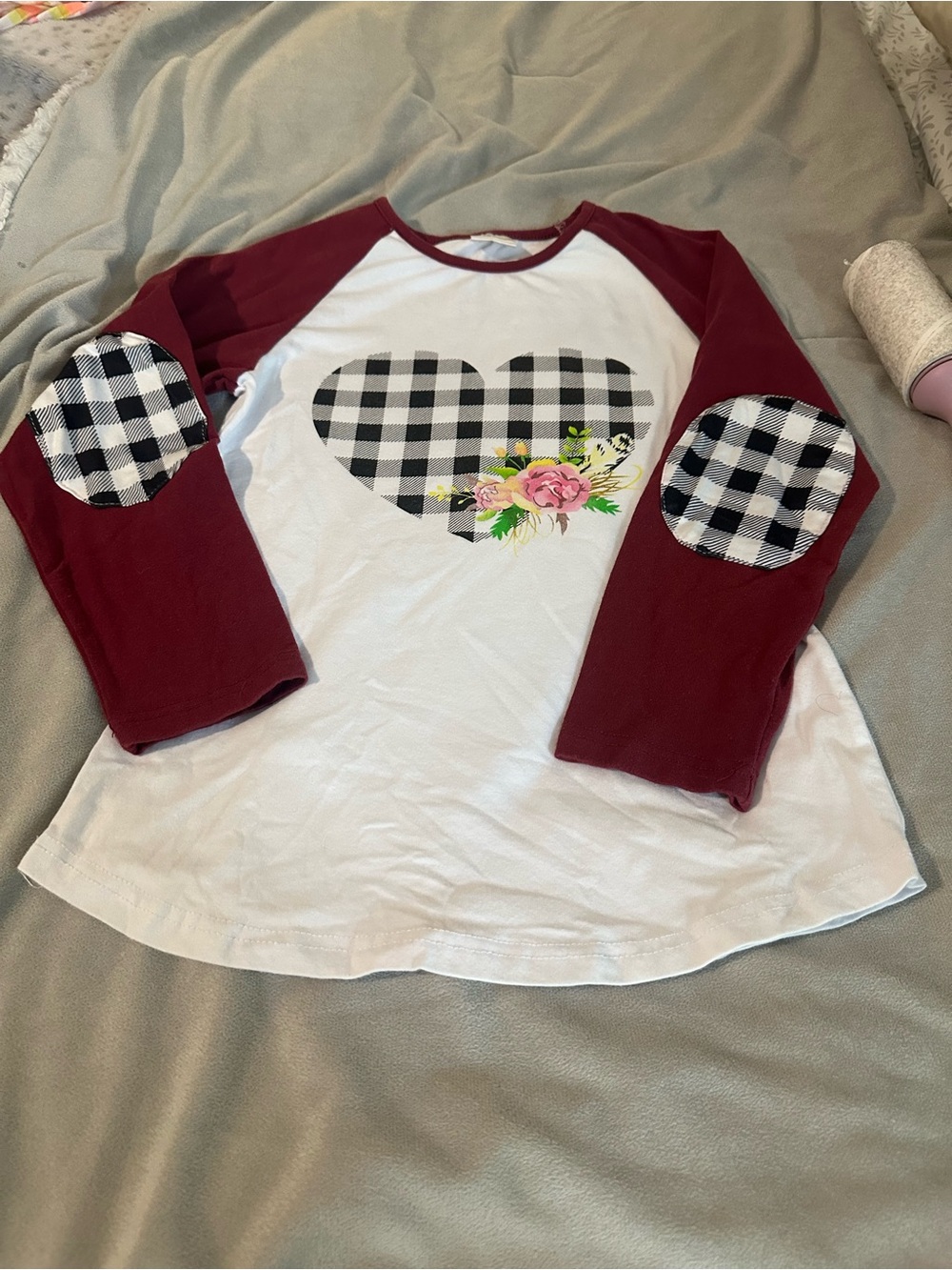 Boutique brand Kids Raglan Heart Patch Tee - White & Burgundy